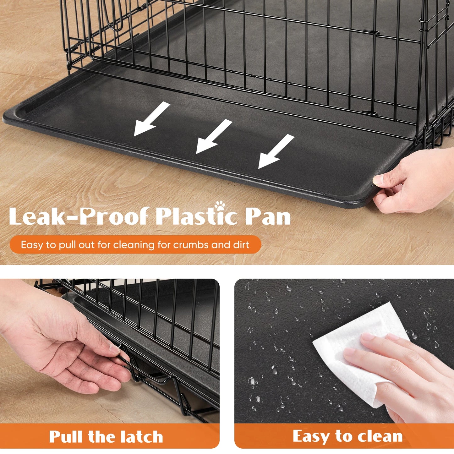 48 Inch Double Door Folding Metal Wire Dog Cage with Plastic Leak-Proof Pan Tray Extra Large Pet Kennel for Outdoor Travel
