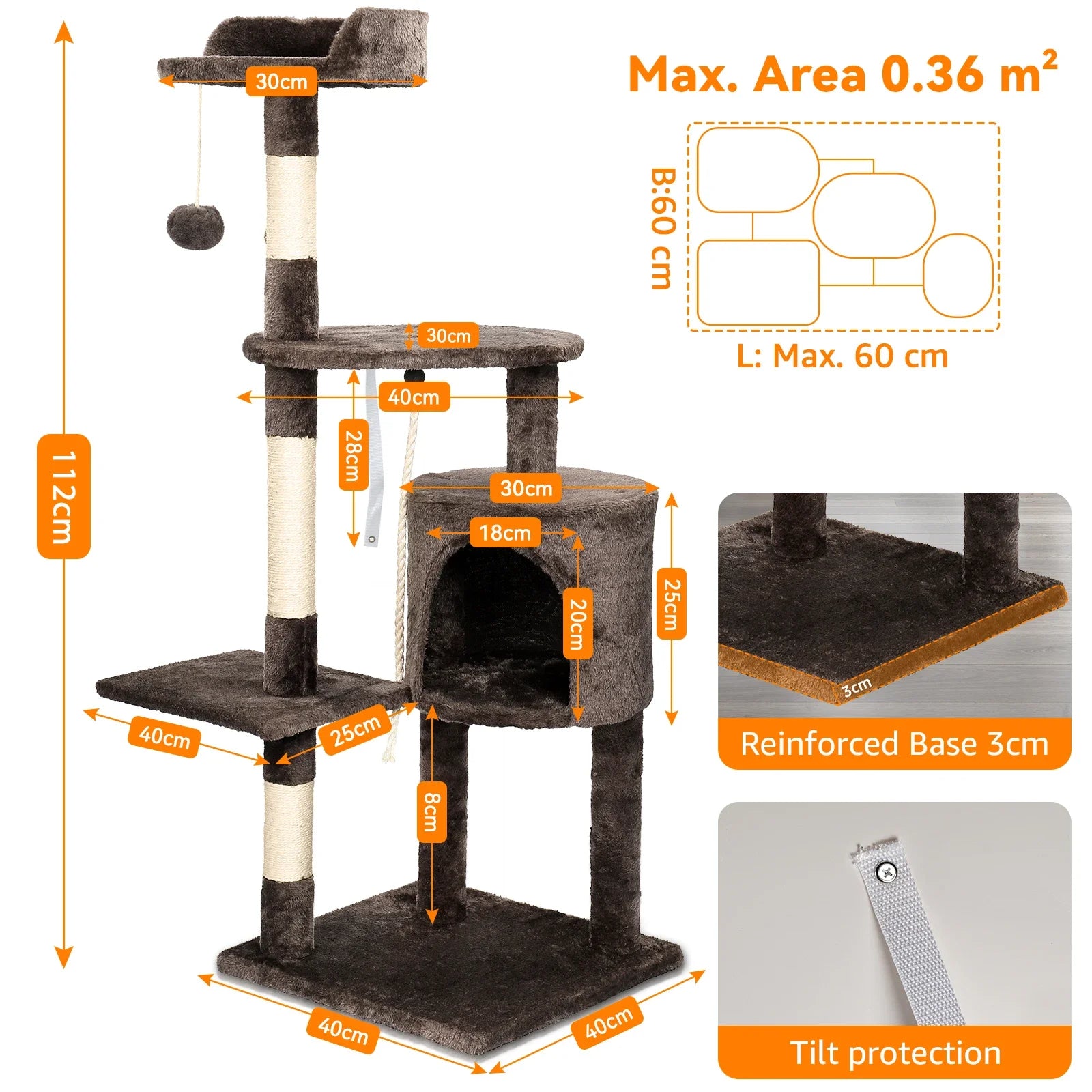 YXT Cat Trees Cat Climbing Frame for Indoor Cats Multi-Level with Scratching Posts Cat Tower Padded Top Perches and Condo