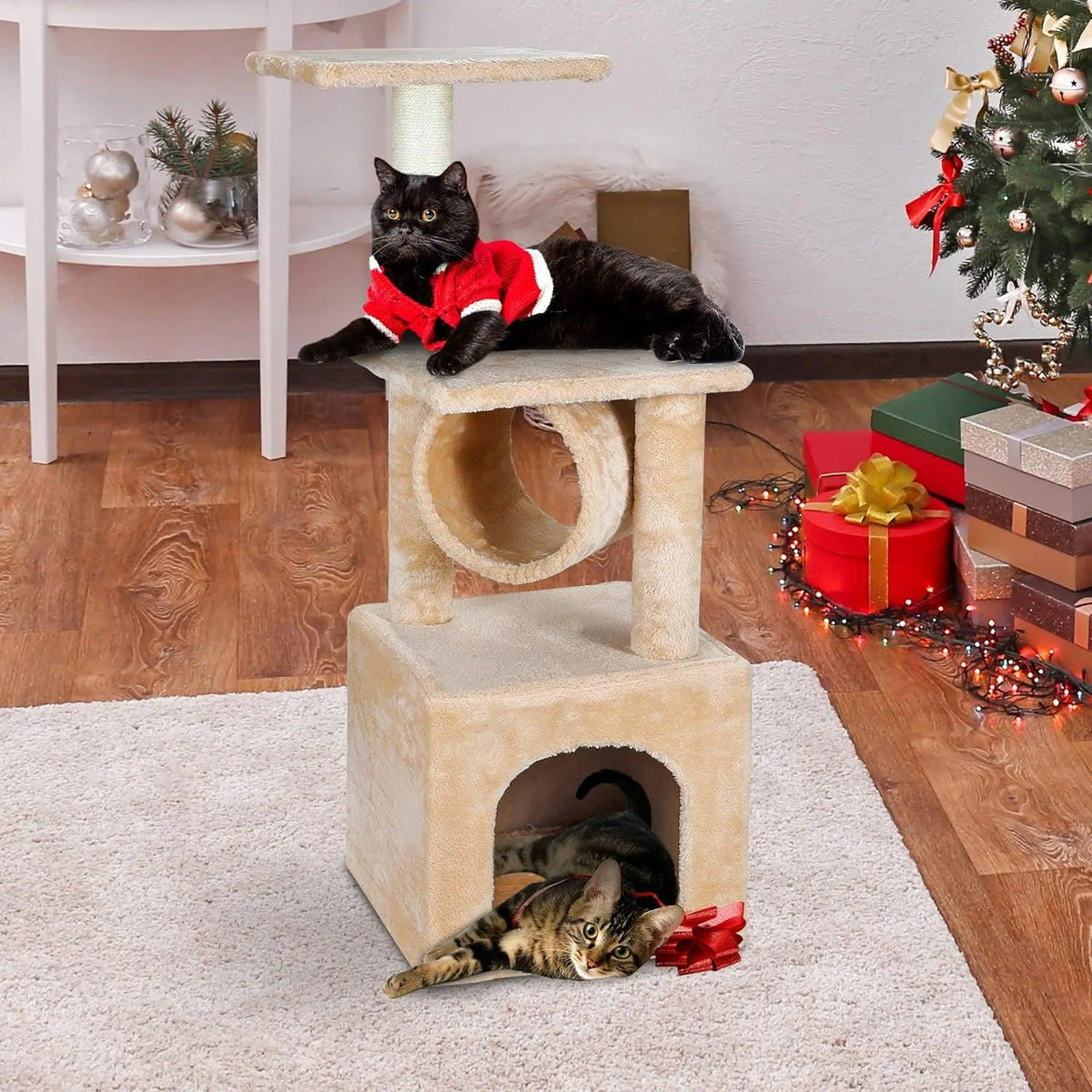 36 Inches Cat Trees for Kittens Cat Furniture Towers with Scratching Posts, Double Perches, and Roomy House Kitty Cat