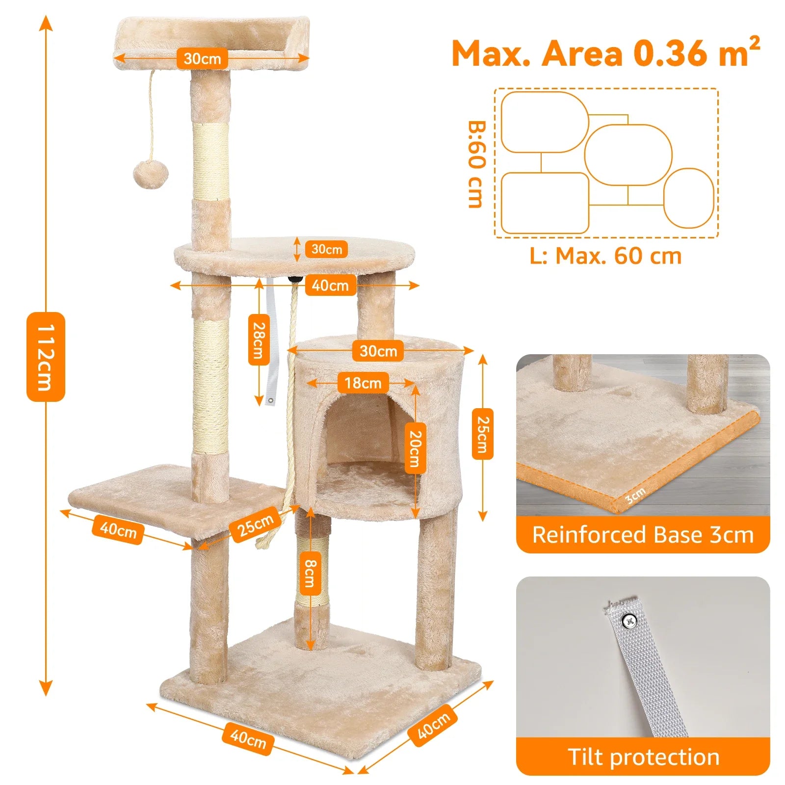 YXT Cat Trees Cat Climbing Frame for Indoor Cats Multi-Level with Scratching Posts Cat Tower Padded Top Perches and Condo
