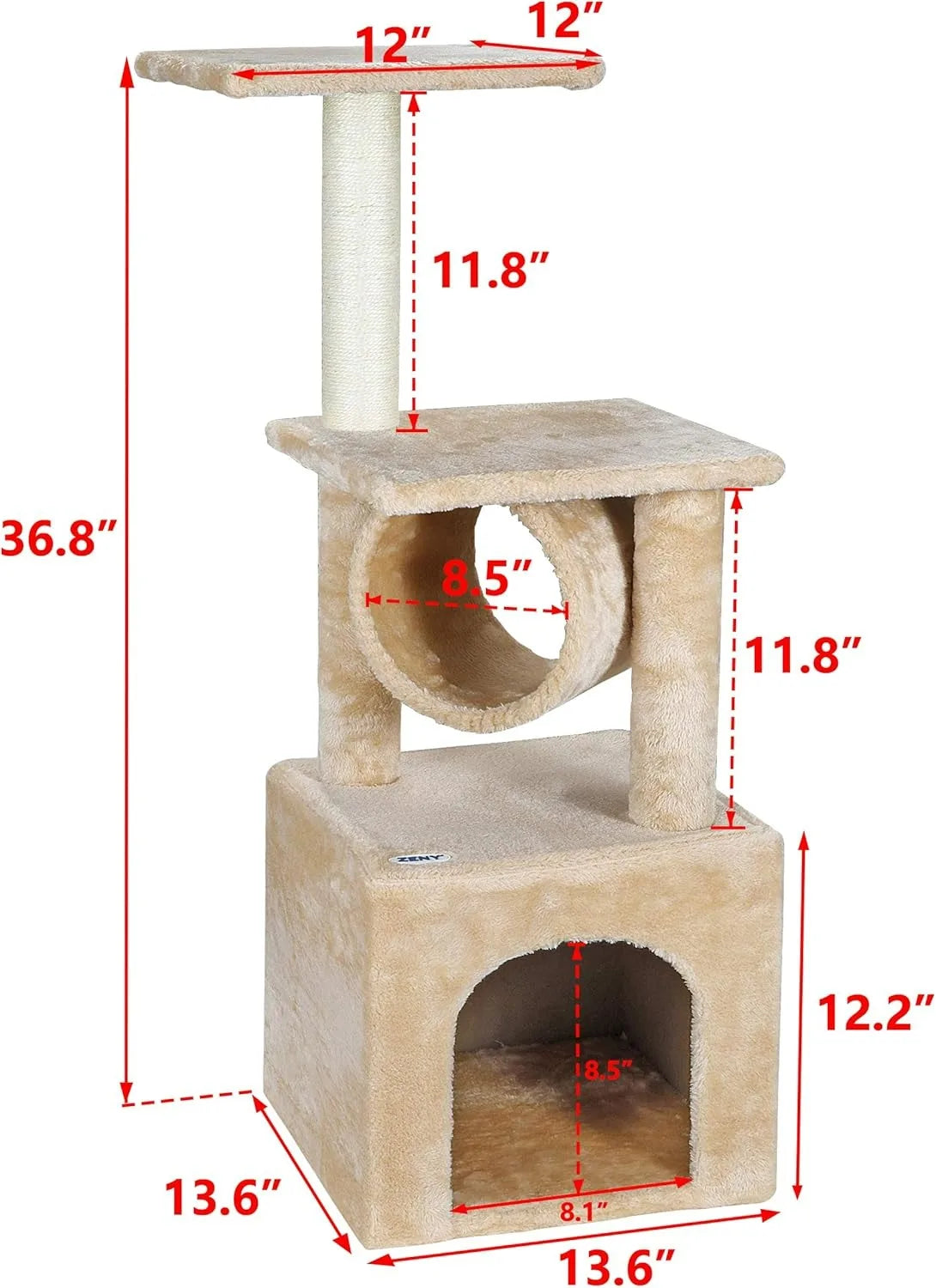 36 Inches Cat Trees for Kittens Cat Furniture Towers with Scratching Posts, Double Perches, and Roomy House Kitty Cat