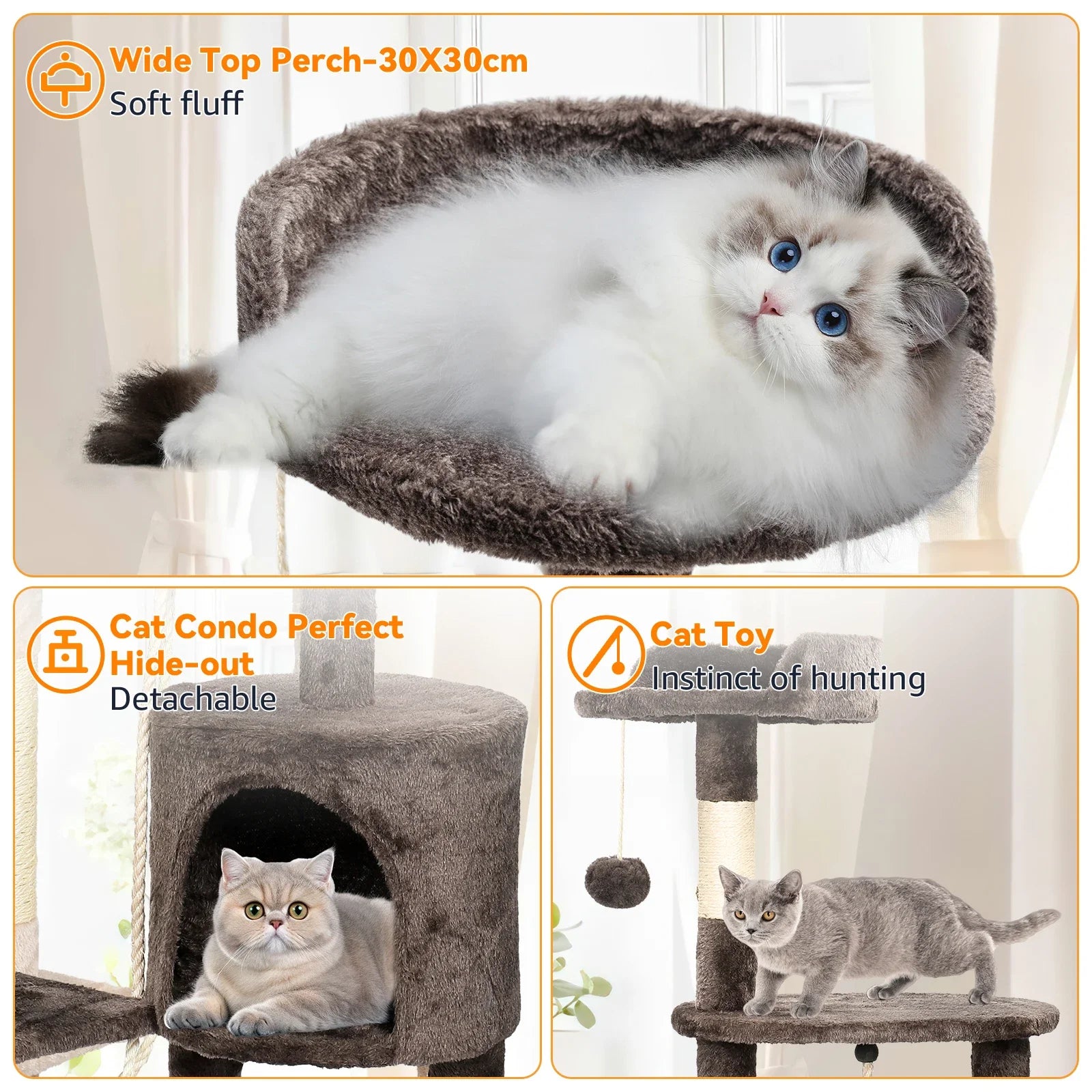 YXT Cat Trees Cat Climbing Frame for Indoor Cats Multi-Level with Scratching Posts Cat Tower Padded Top Perches and Condo