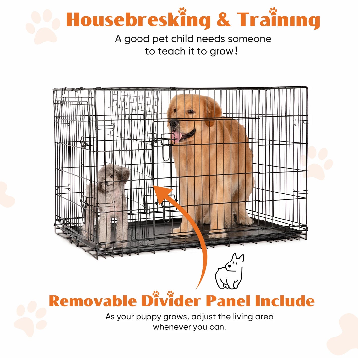 48 Inch Double Door Folding Metal Wire Dog Cage with Plastic Leak-Proof Pan Tray Extra Large Pet Kennel for Outdoor Travel