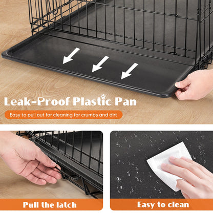 48 Inch Double Door Folding Metal Wire Dog Cage with Plastic Leak-Proof Pan Tray Extra Large Pet Kennel for Outdoor Travel
