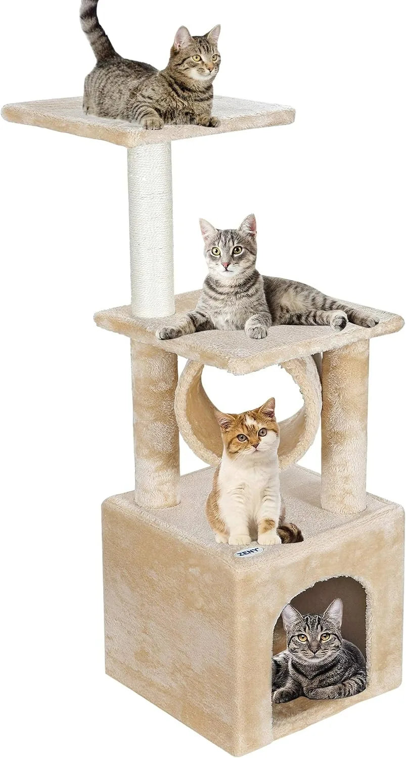 36 Inches Cat Trees for Kittens Cat Furniture Towers with Scratching Posts, Double Perches, and Roomy House Kitty Cat