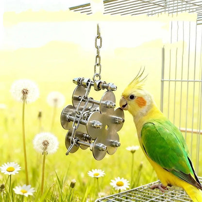 Parrot Stainless Steel Biting Toy Durable Cage Hanging Chewing Bird Toys Parrot Bell Puzzle Interactive Foraging Bird Toys