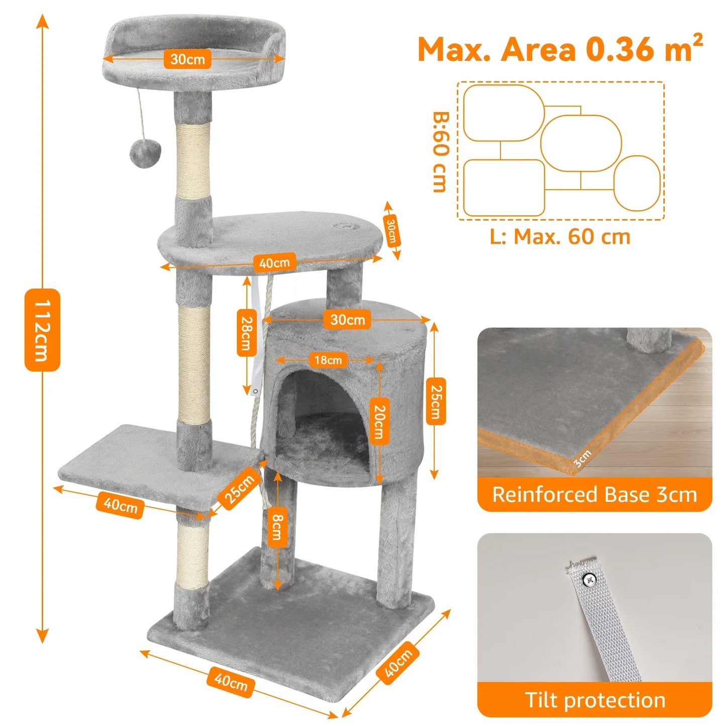 YXT Cat Trees Cat Climbing Frame for Indoor Cats Multi-Level with Scratching Posts Cat Tower Padded Top Perches and Condo