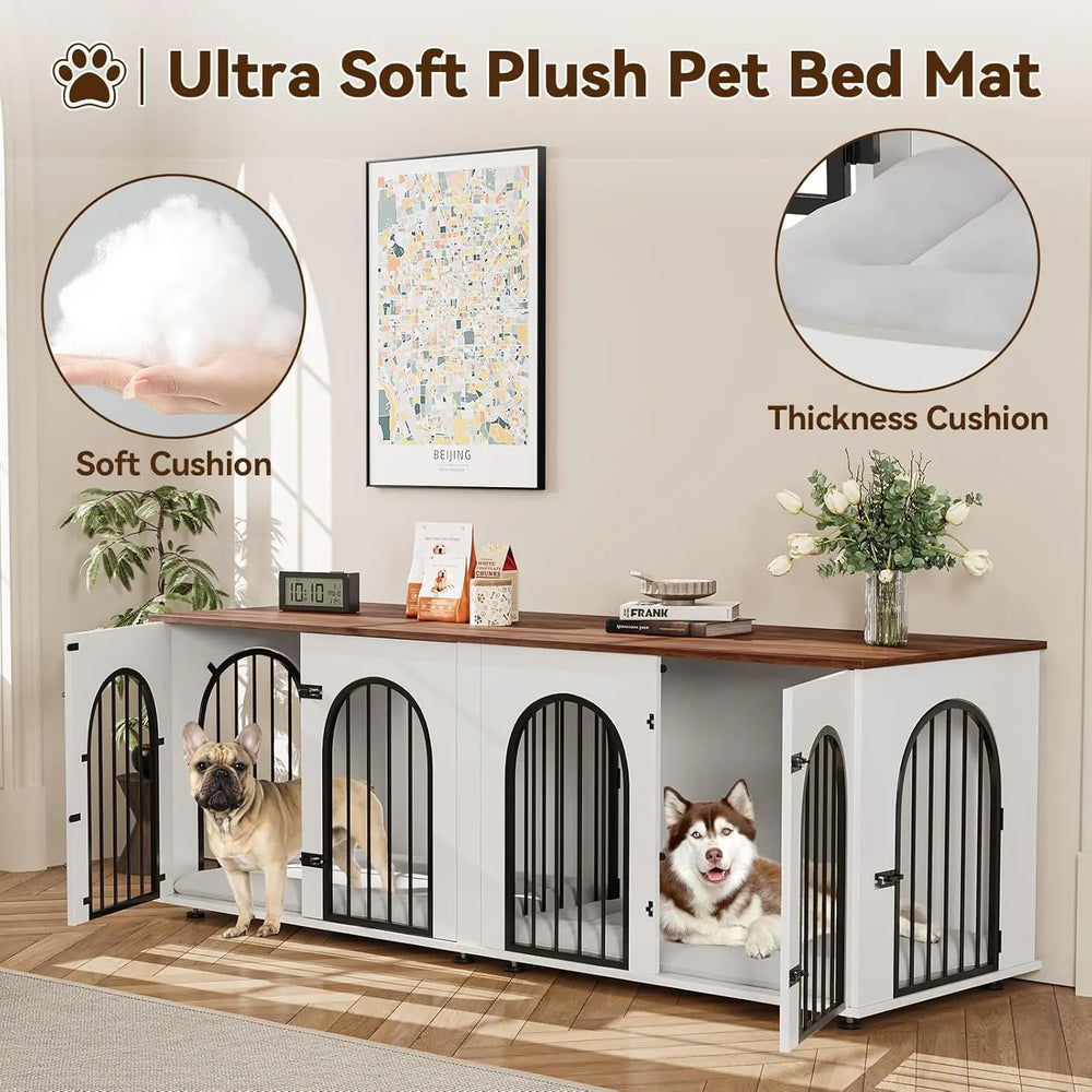 Dog Crate Furniture for 2 Dogs, 71" Dog Kennel Indoor with Cushions,Xxl Wooden Dog Crates TV Stand with Removable Divider