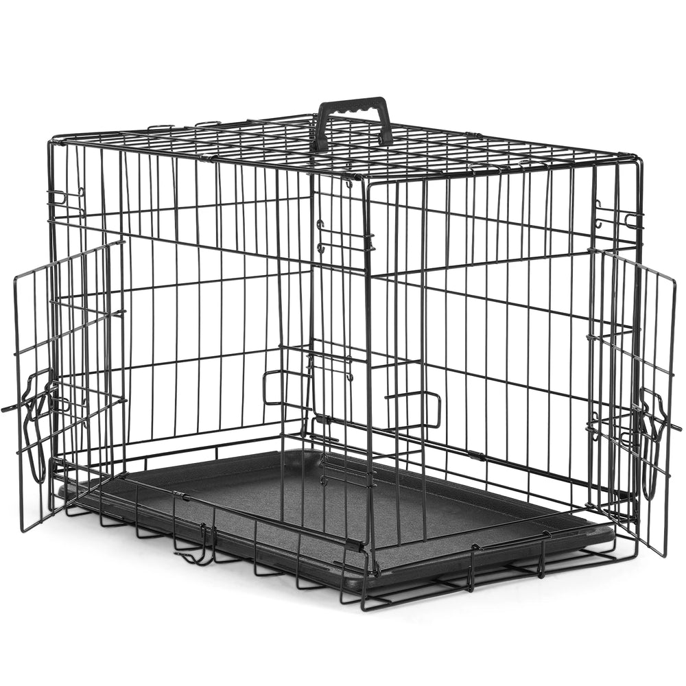48 Inch Double Door Folding Metal Wire Dog Cage with Plastic Leak-Proof Pan Tray Extra Large Pet Kennel for Outdoor Travel
