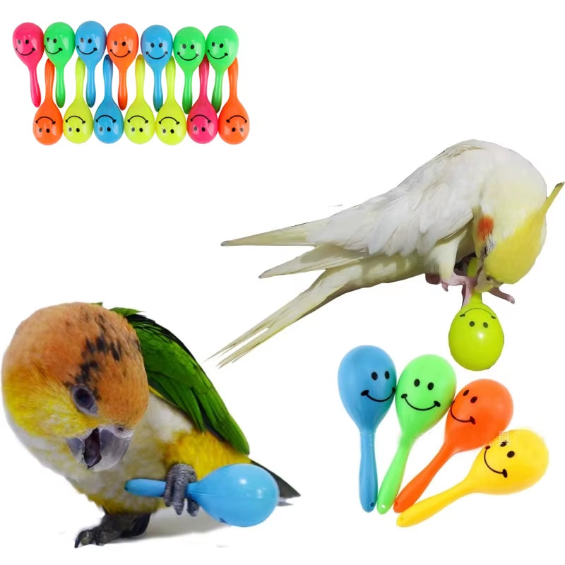 3Pcs Bird Toys Parrot Rattle Bell Sand Hammer Maracas Bird Bite Wisdom Interactive Training Toy Pet Bird Toys Color Random