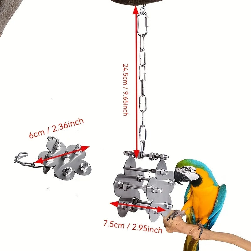 Parrot Stainless Steel Biting Toy Durable Cage Hanging Chewing Bird Toys Parrot Bell Puzzle Interactive Foraging Bird Toys